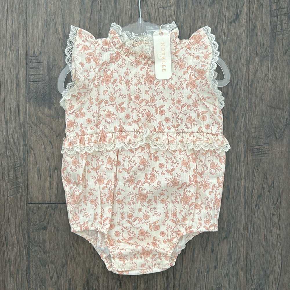 Floral Lace Baby Romper - Pink
